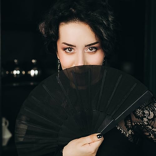 LAKSOL 4 Pezzi Ventaglio Nero, Ventaglio di Seta