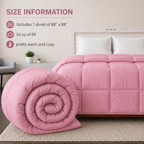 Image of Luxury Hotel Collection Cotton Comforter | All-Season Lightweight Quilt for Hot Sleepers | Plush, Breathable & Box-Stitched (Queen) HOT Pink