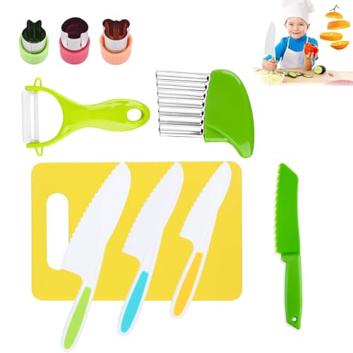 Yuaiosn Couteau Enfant de 10 Pièces, Couteau Cuisine Enfant en Plastique, Couteau de Sécurité pour 2+, 4 couteaux de cuisine en 4 tailles pour salade, gâteau, pain, légumes