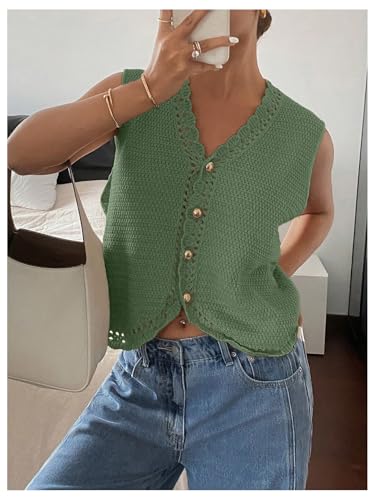 GORGLITTER Women's Crochet Cardigan Vest Top Sleeveless Western Country Concert Outfits Casual Trendy2