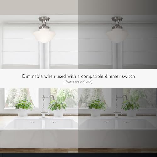 Image of Design House Vintage-Inspired Schoolhouse Semi-Flush Mount Ceiling Light, 9 in x 9 in x 10 in, Satin Nickel, White Glass Shade, 577494