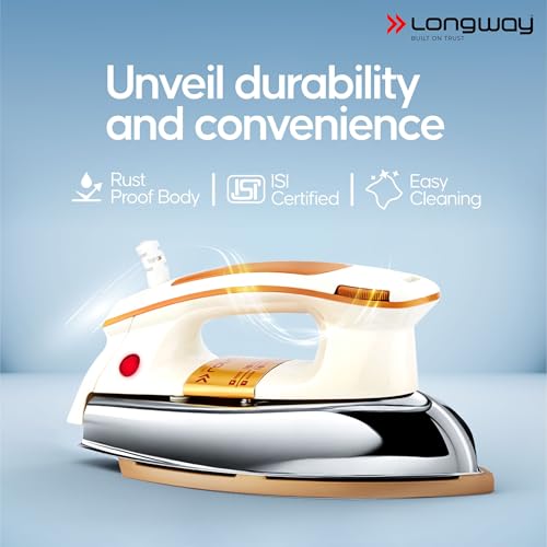 Image of Longway Plancha Heavy Weight Non-Stick Teflon Coated Dry Iron, Electric Iron for Clothes (1200 Watt, Ivory, 2 Years Warranty)