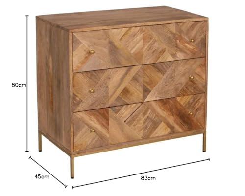 Image of Solid Wood Riviera Chest of Drawers | Chest of Drawers for Storage | 3 Drawers Chest | Mango Wood, Natural Finish