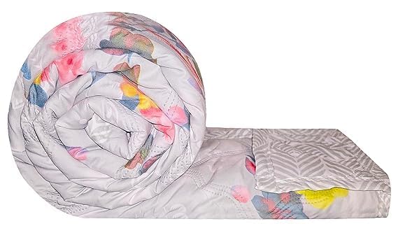 Image of Dohar Single OR Double Bed 100% Cotton Blankets for Summer 150GSM Ac Comforter and Cooling for Summer Classic Printed Design Quilt Ideal for Gifting (Gray Flower Design, Double Bed)