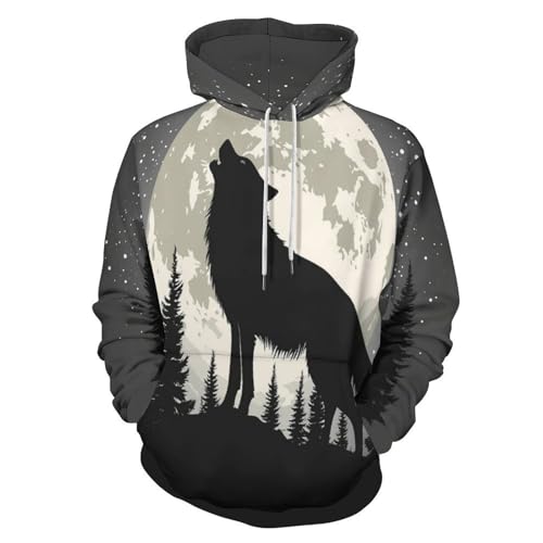 Sweatshirt à capuche pour hommes pull manches longues streetwear loup forêt hiver