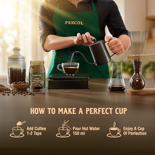 Image of PERCOL Premium Instant Coffee | Intenzo Blend 31 | Crafted with Premium Imported Beans | Freeze Dried | Designed in UK | 100g Jar | 100% Pure Coffee | Flavorful & Aromatic Coffee