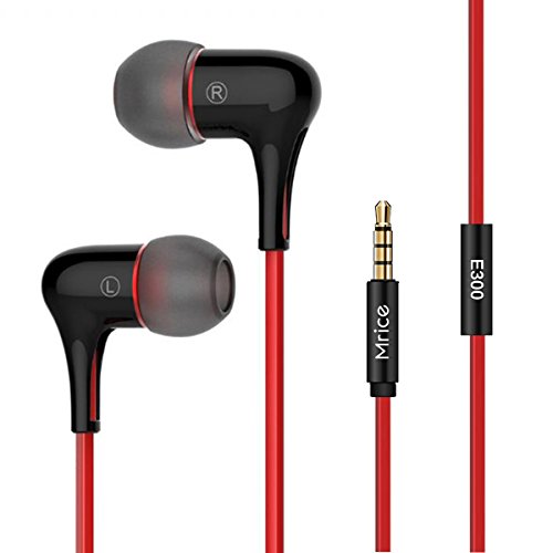 Mrice E300 In-Ear Earbuds Earphones with Enhanced Bass for iPhone,Smartphone Noise Cancelling and Triangle Cable Tangle-Free Headphones Headset-Blck