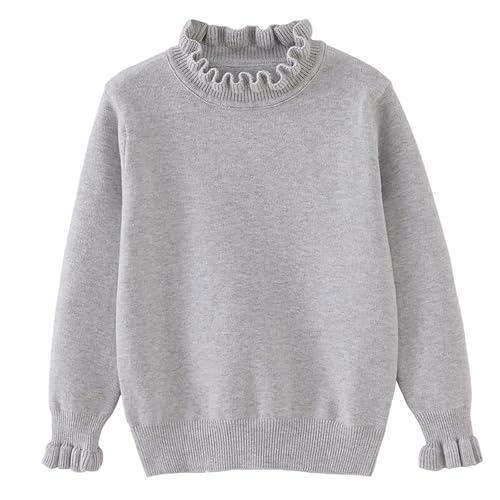 Girls Long Sleeve Crew Neck Pullover Cute Ruffle Knit Sweaters Kids Loose Fit Drop Shoulder Top Fall Winter Clothes