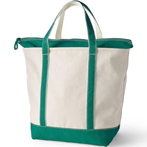 Image of Lands' End Zip Top Long Handle Canvas Tote Bag