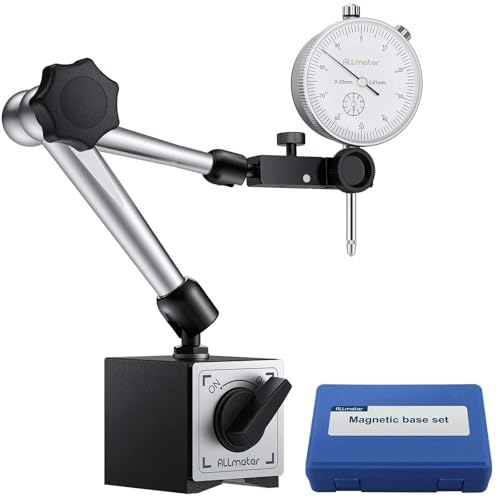 ALLmeter Reloj Comparador 0-20mm con Base Magnética 80kg 0.01mm Indicador de Dial con Soporte de Brazo Ajustable para Maquinaria Industri