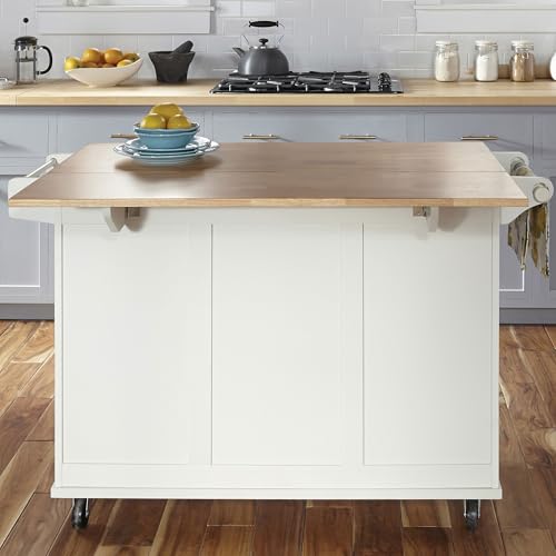 image for Homestyles Dolly Madison Off-White Kitchen Cart with Hardwood Drop Lea