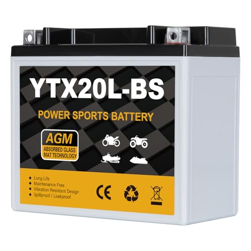 Daakmax YTX20L-BS 12V 18Ah Motorcycle Battery 310CCA Sealed AGM Maintenance Free Powersport Battery Replacement for ATV UTV Harley Scooter