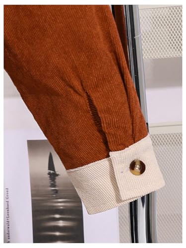 Image of Floerns Boy's Corduroy Collar Colorblock Long Sleeve Shacket Jacket Patchwork Pockets Woven Button Down Shirt