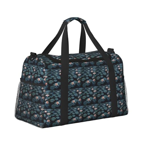 Lily Pads Flower Print Stylish Foldable Carry On Tote with Waterproof Zipper for Weekend Getaways Bag3