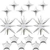 Froova Silver Star Balloons, 22in Large Star Balloons Foil 10in 4-Pointed & Silver Pentagram Balloon for Graduation New Year Wedding Baby Shower Birthday Party Decorations