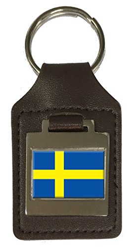 Porte-clés en cuir gravé drapeau Suède, accessoire scandinave unisexe