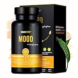 BRAINEFFECT MOOD Mit L-Tryptophan & Vitamin D für gute Laune [90 Mood Kapseln] +20 Happiness Zutaten - Rosenwurz, Cordyceps & Grüntee Extrakt für deinen innere Mitte, Gut Gelaunt Zuhause und Unterwegs