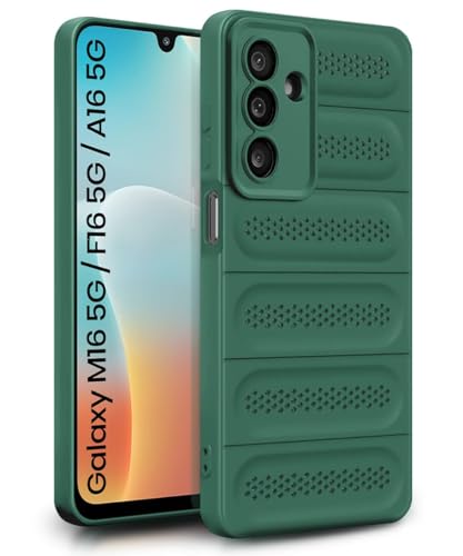 Image of WOW IMAGINE Ultimate Silicone Back Cover Case for Samsung Galaxy M16 5G | Galaxy F16 5G | Heat Dissipation Thin Soft TPU | 360 Camera Protection | Breathable Cooling Holes - Forest Green