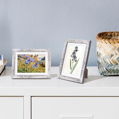 Image of upsimples 5x7 Picture Frame, Display Pictures 4x6 with Mat or 5 x 7 Without, Wall Hanging Photo Frames, Rustic White, 1 Pack