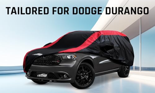 Image of Car Cover Custom Fit Dodge Durango 2004-2025, SUV Cover Waterproof All Weather with Red Strip Design for Rain, Sun, Snow, Dust Protection