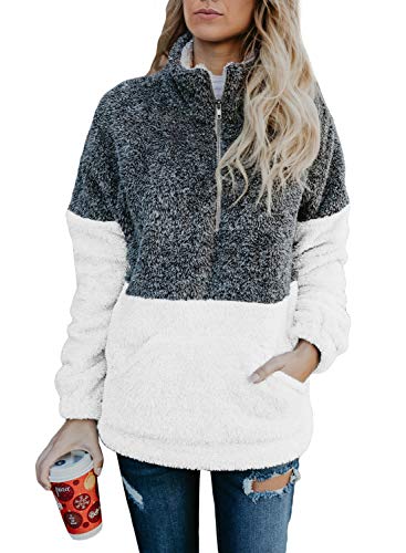 Chase Secret Womens Casual Long Sleeve Stand Collar Contrast Zip up Fleece Jacket Coat M As Shown
