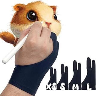 AKX Artist Glove Xsmall - 2 Pack Palm Rejection Drawing Glove for Graphic Tablet, iPad - Smudge Guard, Reduce Friction, 2-Finger, Elastic Lycra, Good for Left and Right Hand, Black | AK-02