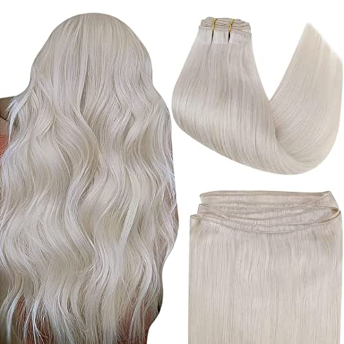 Easyouth Weft Human Hair Extensions Blonde Hair Double Weft Sew in Extensions Human Hair White Blonde Weft Extensions Real Hair 22 Inch 100g