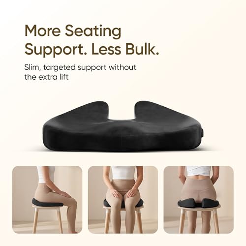Image of Frido Slim Coccyx Seat Cushion | Orthopaedic Sitting Cushion for Tailbone & Sciatica Relief | Slim Office Chair Support for Long Sitting Hours, Driving & Daily Comfort | Anti-Slip Bottom | Black