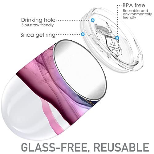12 Oz Marble Pattern Insulated Wine Tumbler With Lid - Stainless Steel Outdoor Wine Glass - Unique Birthday Christmas Gifts For Her Women Best Friends #TOP3