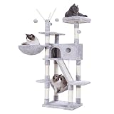Hey-brother Cat Tree, 61 inch Cat Tower for Indoor Cats, Cat House with Padded Platform Bed, Toy Bal