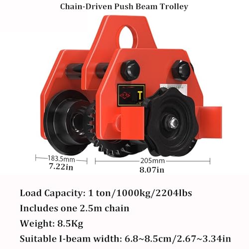 Chariot manuel à chaîne pour poutre en I avec largeur réglable