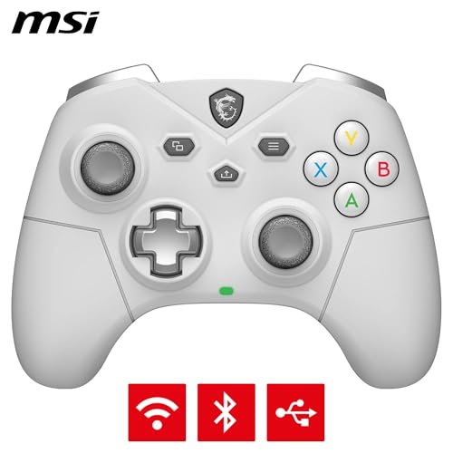MSI FORCE GC300 WIRELESS WHITE Manette gaming pour PC - 2.4 GHz, Bluetooth, USB Type-C vers A - filaire/sans fil, batterie Li-ion 600mAh (20h), D-Pad interchangeable, deux moteurs à vibration