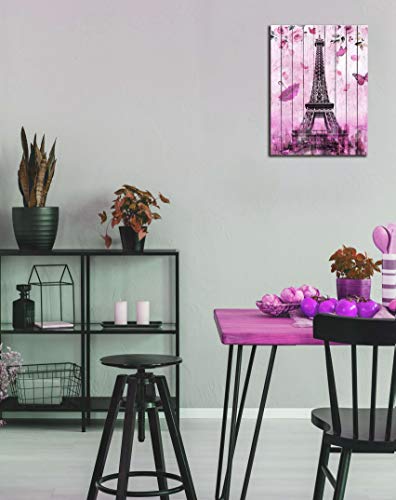 Cgxart Eiffel Tower Canvas Wall-Art - Paris Themed Bedroom Decor Decorations For Girls Bedroom - Wall Pictures For Living Room - Pink Bathroom Accessories Flower Love Size 12X16 Inches #TOP2