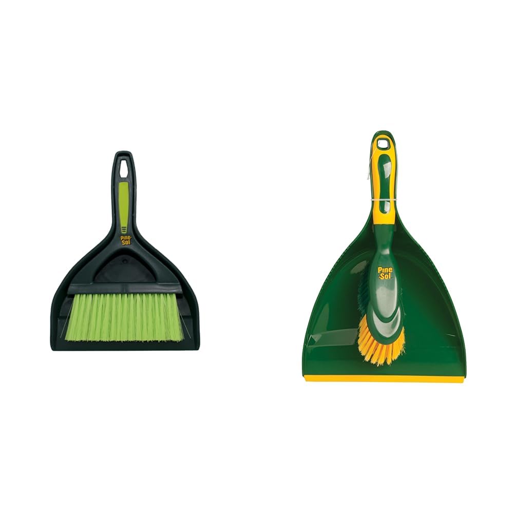 Pine-Sol Mini Dustpan and Brush Set | Nesting Snap-On Design | Portable, Compact Dust Pan and Hand Broom for Cleaning, Green &amp; Dustpan and Brush Set | Nesting Snap-On Design