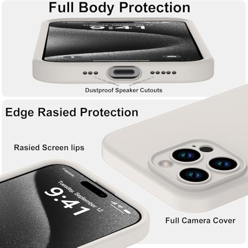 Image of DIZORO Compatible for iPhone 15 PRO Camera Protection Case 6.1, Slim Liquid Silicone 3 Layers Full Covered Soft Gel Rubber Phone Case Protective Cover - Stone Grey
