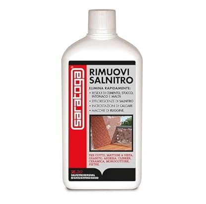 Foto di Saratoga Z20 Rimuovi Salnitro, Detergente Disincrostante Professionale per Efflorescenze, Calcare, Ruggine e Residui di Cemento, Stucco e Malta, Azione Rapida per Muri e Superfici Edili, 1 LT
