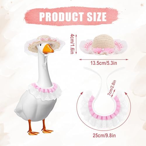 Porch Goose Pastoral Style Outfit, Summer & Autumn Goose Statue Suit with Hat & Bib Countryside Pet Cat Dog Costume Clothes for Lawn Concrete Statue Garden Patio Yard Accessories Pet (Pink) - 1