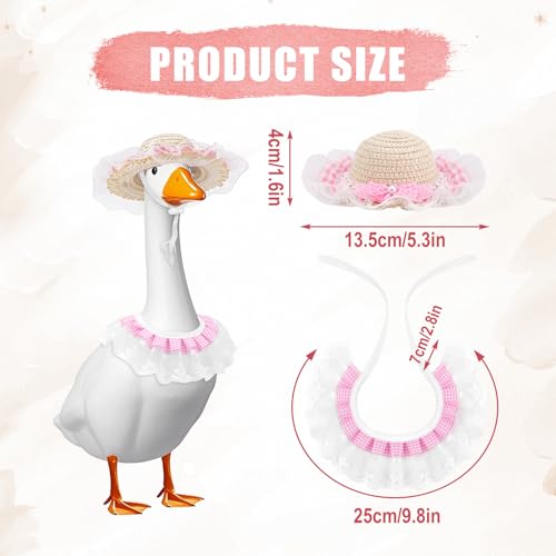 Porch Goose Pastoral Style Outfit, Summer & Autumn Goose Statue Suit with Hat & Bib Countryside Pet Cat Dog Costume Clothes for Lawn Concrete Statue Garden Patio Yard Accessories Pet (Pink)