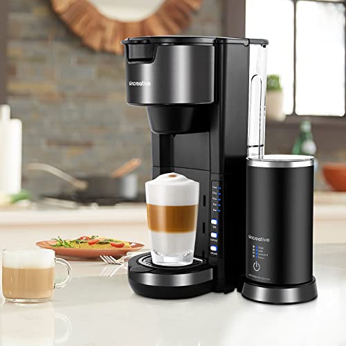 Single Serve Coffee Maker With Milk Frother, 2-In-1 Cappuccino Coffee Machine For K Cup Pod And Ground Coffee, Single Cup Brewer Compact Latte Maker With 30 Oz Removable Tank, Black #TOP5