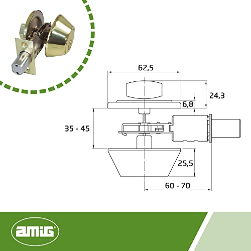 Amig - Rosette Lock with Outer Key and Allen Key Model 1550, Painted Brass, ø 65 mm - Image 3