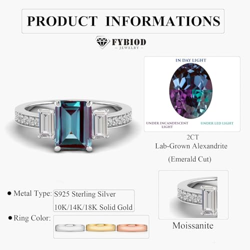10K 14K 18K Gold 2CT Emerald Cut Gemstone 3 Stone Rings for Women Engagement Wedding Anniversary Ring Birthday Jewelry Gifts for Her Size 4-154