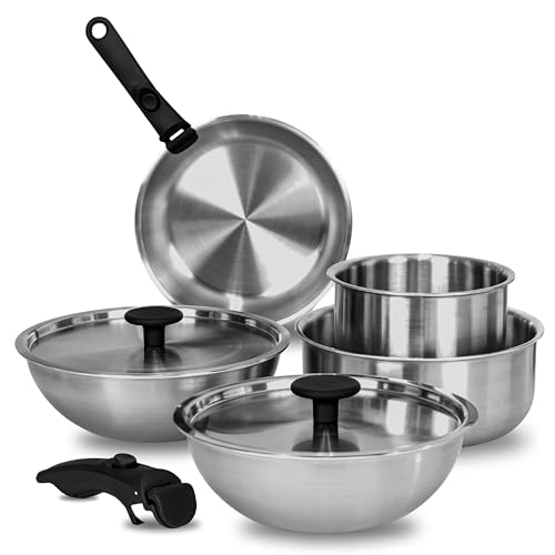 Kreme TRICLAD Triply Detachable Handle Cookware Set 11pcs, Stainle...