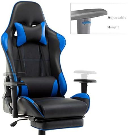 IntimaTe WM Heart Gaming Chair for Adult with Footrest,High Black Ergonomic Racing Chair,Recliner with Adjustable Height,Swivel Chair with Headrest and Back Support,Blue, 56 x 56 x 132 cm (SCY15C02)