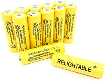 RELIGHTABLE AA Size NiCd AA 600mAh 1.2V Rechargeable Batteries for Solar Lamp Solar Light (12-PCS 600mAh Yellow)