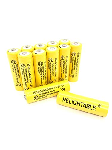 Relightable Aa Size Nicd Aa 600Mah 1.2V Rechargeable Batteries For Solar Lamp Solar Light (12-Pcs 600Mah Yellow) #TOP1