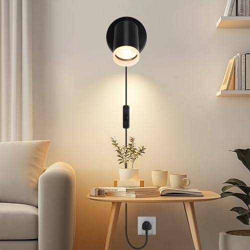 Dehobo Wall Light with Switch, Plug in Wall Spot Lamps GU10 Adjustable Wall Mounted Lights Aluminum for Bedroom Reading Room Cupboard Kitchen Desk Picture, No Bulb, 2 Pack - Image 6