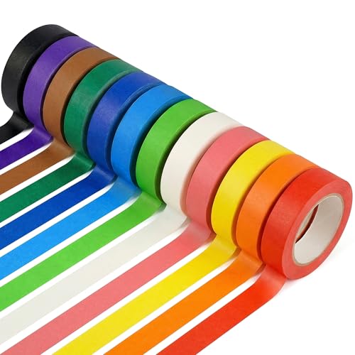 Kodreat 12 Rolls Colored Masking Tape 0.7Inch x 13Yards Painters Tape for Arts Crafts Scrapbooking Labeling Whiteboards Fun Classroom Supplies and Cable Management Good for Creative Projects