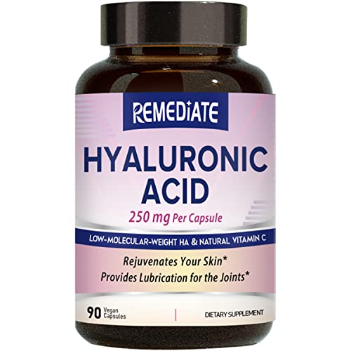 Remediate Hyaluronic Acid, 250 Mg Sodium Hyaluronate + 25 Mg Vc, 2-In-1 Formula For Skin Hydration & Joint Lubrication, High Bioavailability, Non-Gmo, For Women & Men, 90 Vegan Capsules #TOP4