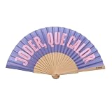 I-TOTAL® - Abanico para verano de madera y tela - Moderno y divertido Medidas: 42 x 23 cm (Joder Que Calor)