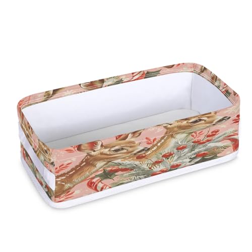 Tablerazzi Toilet Tank Topper Paper Basket with Handle, Winter Merry Christmas Deer Bathroom Storage Basket for Organizing, Small Fabric Storage Bins for Bathroom Decor
